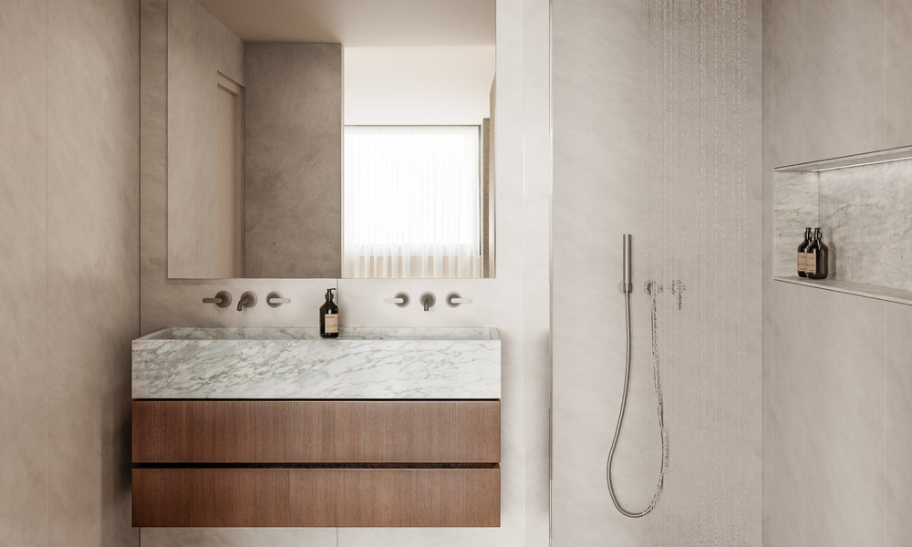 Villa de lujo sobre plano con vistas panorámicas al mar en venta en una comunidad cerrada de Nueva Andalucía, Marbella 779406