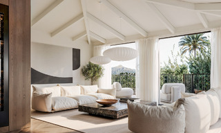 Villa de lujo sobre plano con vistas panorámicas al mar en venta en una comunidad cerrada de Nueva Andalucía, Marbella 779413 