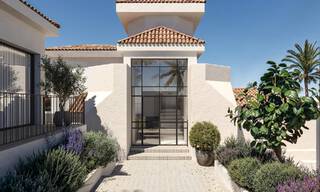 Villa de lujo sobre plano con vistas panorámicas al mar en venta en una comunidad cerrada de Nueva Andalucía, Marbella 779425 