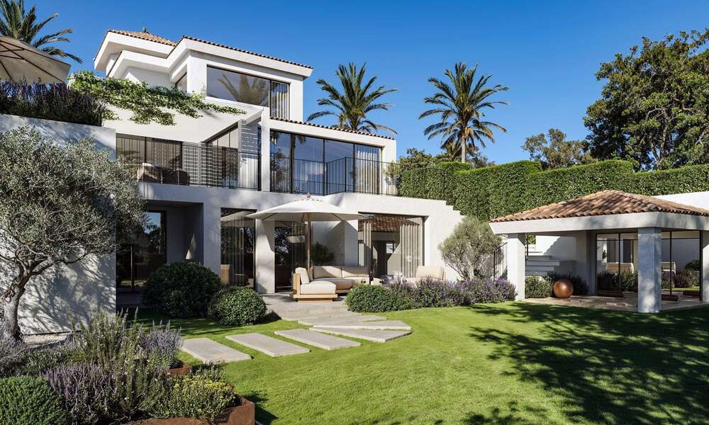 Villa de lujo sobre plano con vistas panorámicas al mar en venta en una comunidad cerrada de Nueva Andalucía, Marbella 779427