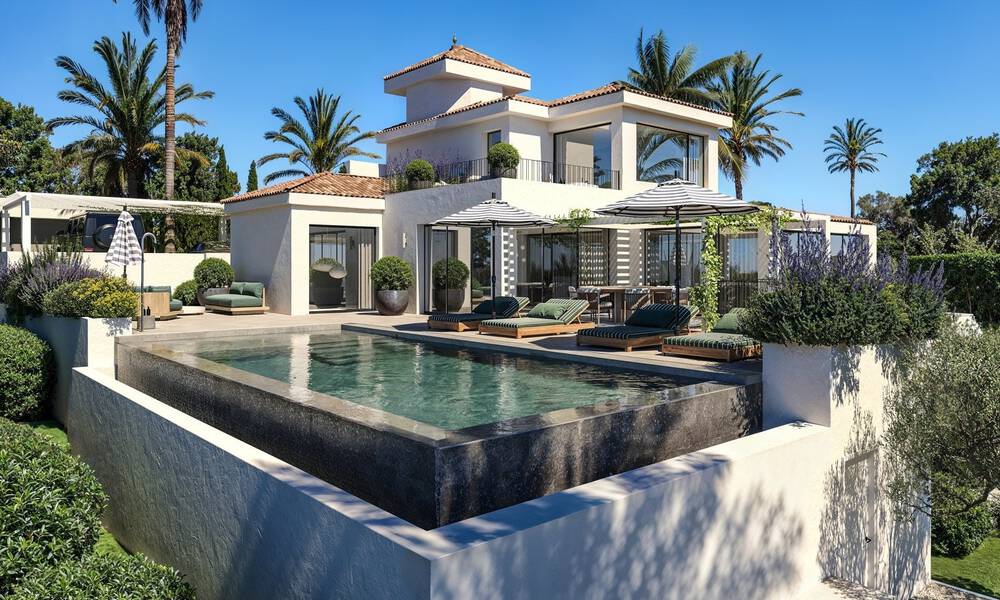 Villa de lujo sobre plano con vistas panorámicas al mar en venta en una comunidad cerrada de Nueva Andalucía, Marbella 779430
