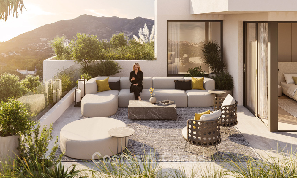 Apartamentos modernistas sobre plano con fenomenales vistas al mar en venta en Mijas, Costa del Sol 780080