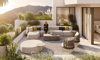 Apartamentos modernistas sobre plano con fenomenales vistas al mar en venta en Mijas, Costa del Sol 780080 