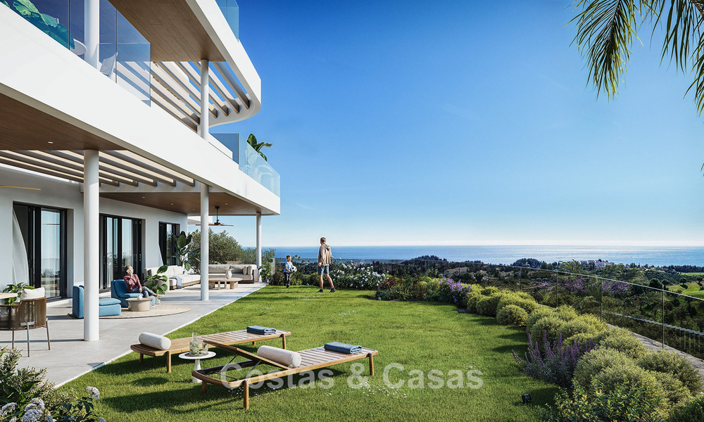 ¡Lanzamiento! Apartamentos con vistas panorámicas al mar en venta, en primera línea de golf en Mijas Costa, Costa del Sol 784983