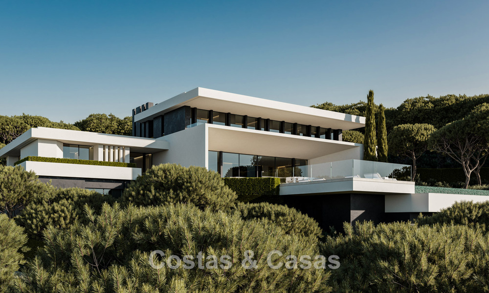 Villas de obra nueva de diseño arquitectónico con vistas al mar en venta en una urbanización segura en Benahavís, Marbella 785773