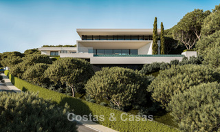 Villas de obra nueva de diseño arquitectónico con vistas al mar en venta en una urbanización segura en Benahavís, Marbella 785775 