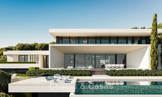 Villas de obra nueva de diseño arquitectónico con vistas al mar en venta en una urbanización segura en Benahavís, Marbella 785777 