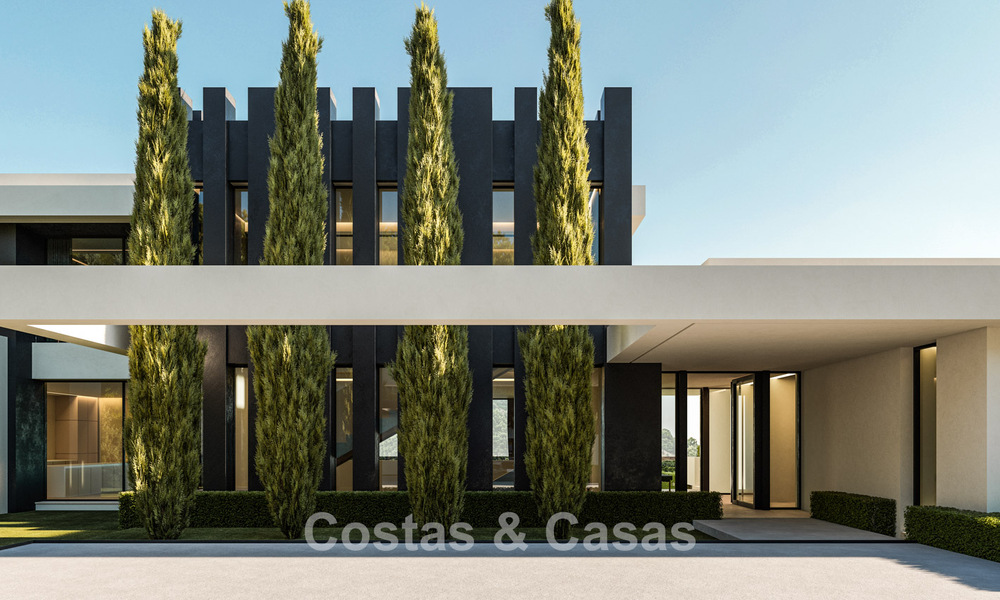 Villas de obra nueva de diseño arquitectónico con vistas al mar en venta en una urbanización segura en Benahavís, Marbella 785778