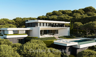 Villas de obra nueva de diseño arquitectónico con vistas al mar en venta en una urbanización segura en Benahavís, Marbella 785780 