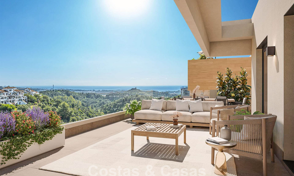 ¡Lanzamiento! Apartamentos innovadores sobre plano en venta con vistas al mar en las colinas de Marbella Este 787023