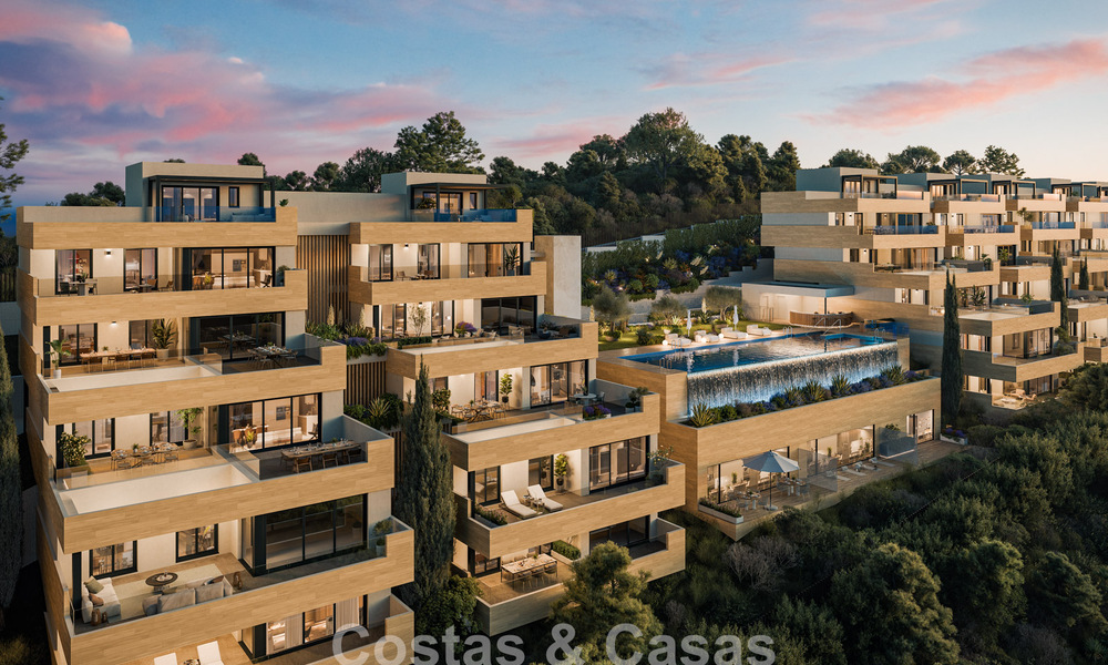 ¡Lanzamiento! Apartamentos innovadores sobre plano en venta con vistas al mar en las colinas de Marbella Este 787028