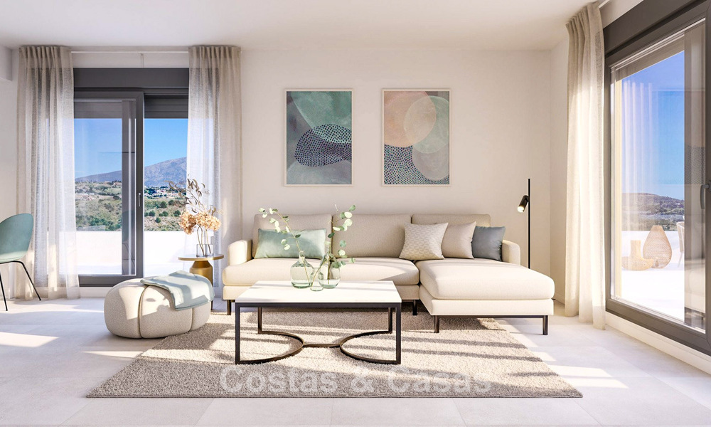 Lanzamiento. Apartamentos de obra nueva de estilo contemporáneo en venta, rodeados de campos de golf en Mijas, Costa del Sol 787793