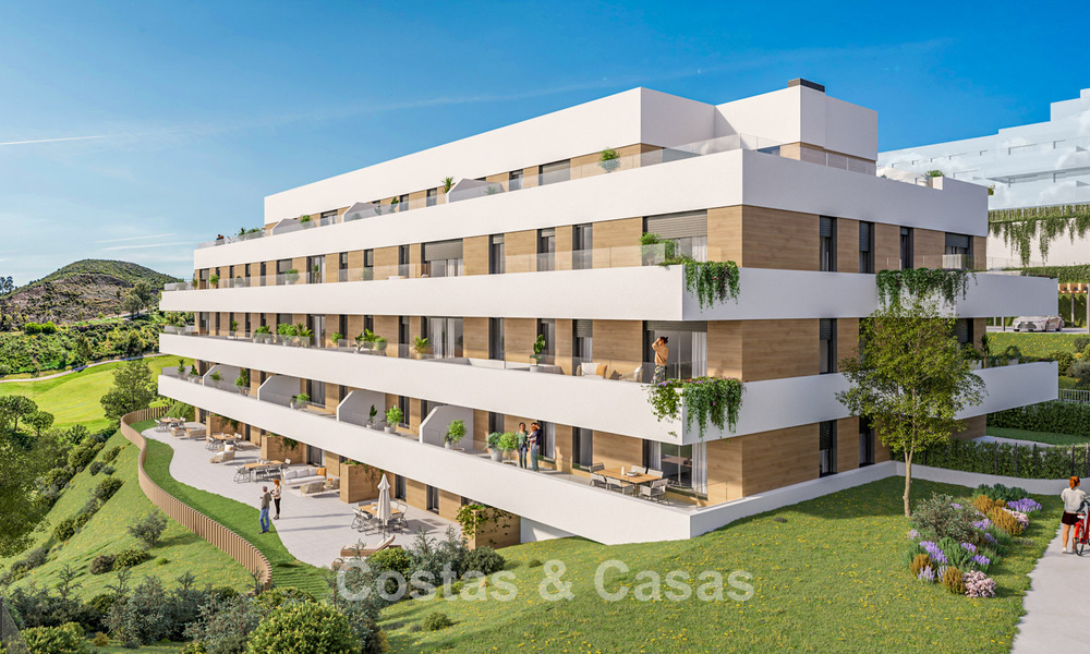 Lanzamiento. Apartamentos de obra nueva de estilo contemporáneo en venta, rodeados de campos de golf en Mijas, Costa del Sol 787796