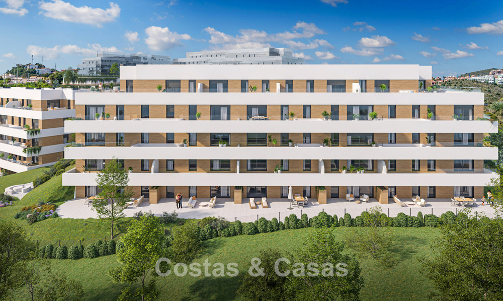 Lanzamiento. Apartamentos de obra nueva de estilo contemporáneo en venta, rodeados de campos de golf en Mijas, Costa del Sol 787797