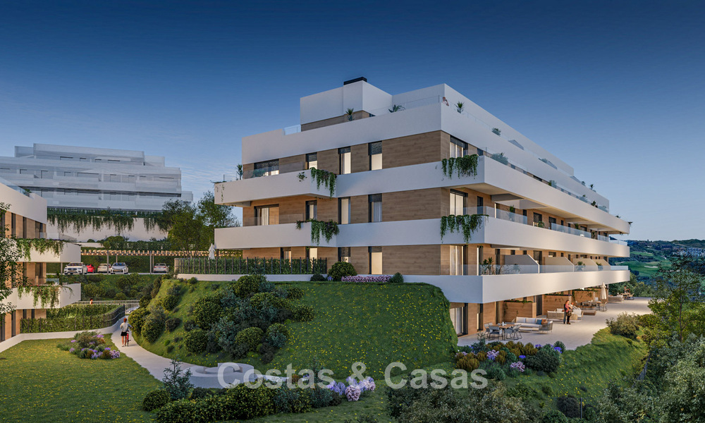 Lanzamiento. Apartamentos de obra nueva de estilo contemporáneo en venta, rodeados de campos de golf en Mijas, Costa del Sol 787798