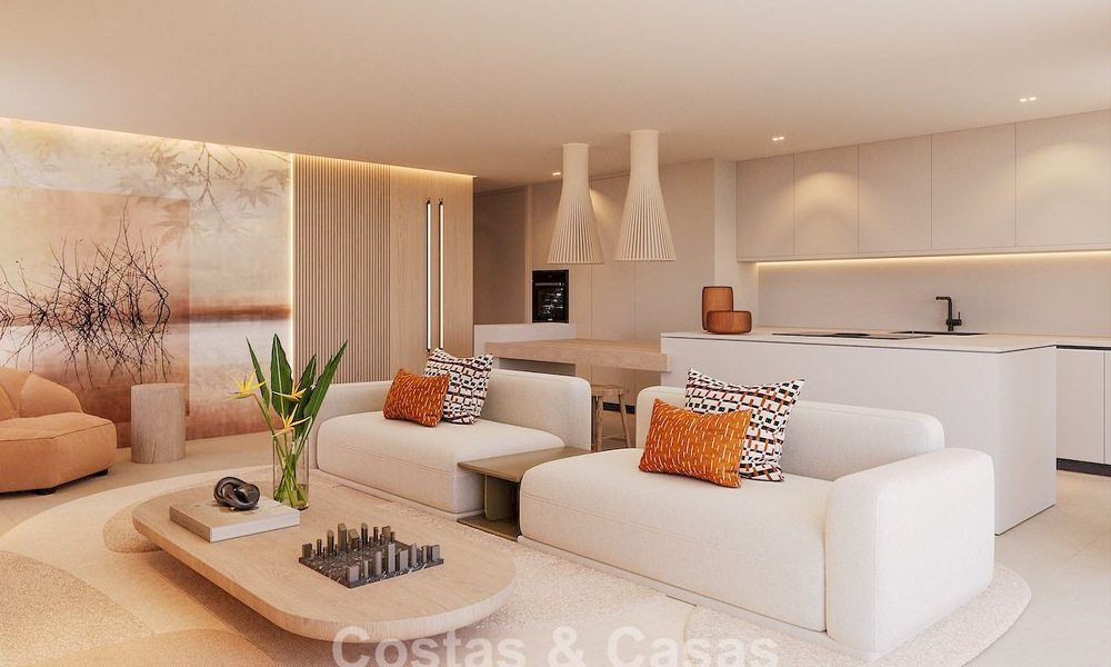 Apartamentos sobre plano en venta en una moderna urbanización de golf en la New Golden Mile entre Marbella y Estepona 792345