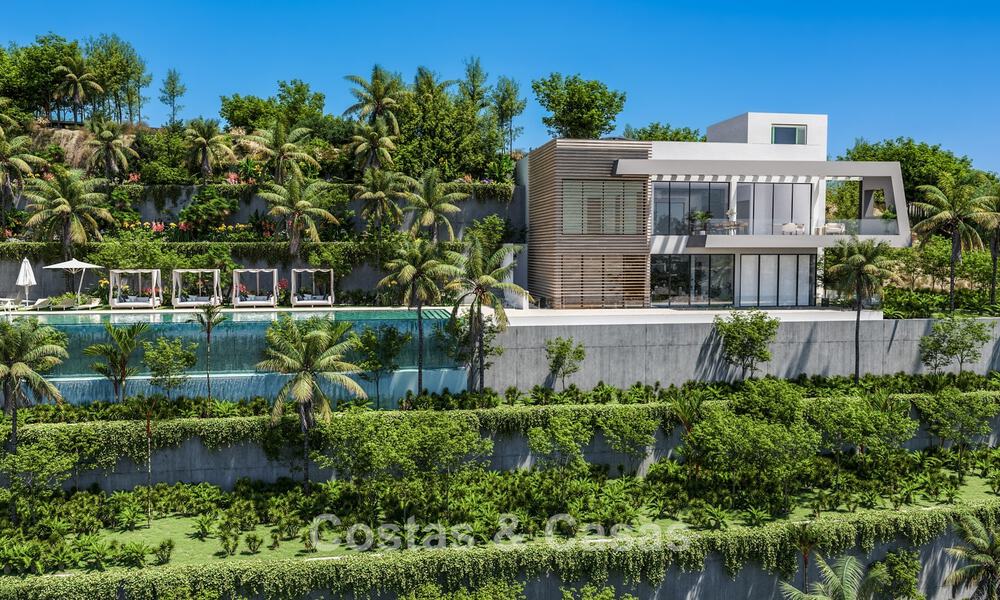 ¡Lanzamiento! Villas adosadas modernas con vistas al mar en venta en un complejo estilo resort en Elviria, Este de Marbella 793131