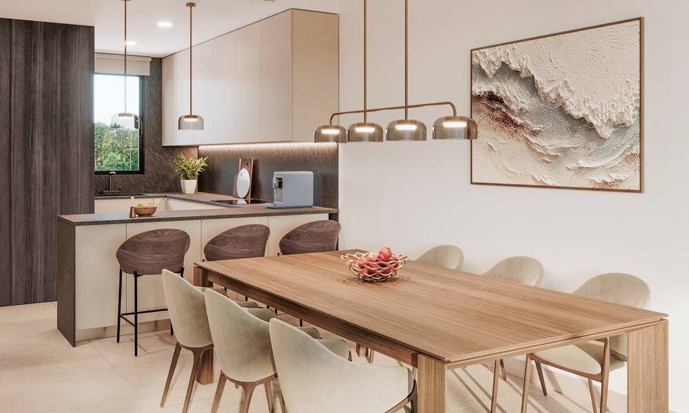 ¡Lanzamiento! Villas adosadas modernas con vistas al mar en venta en un complejo estilo resort en Elviria, Este de Marbella 793139