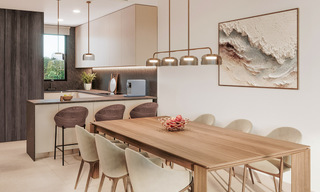 ¡Lanzamiento! Villas adosadas modernas con vistas al mar en venta en un complejo estilo resort en Elviria, Este de Marbella 793139 