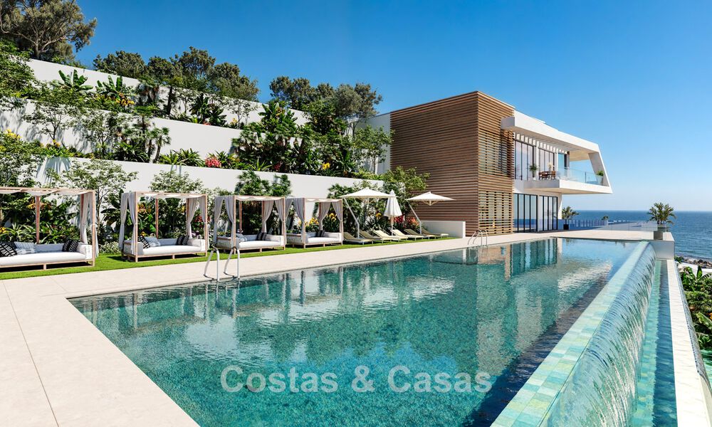 ¡Lanzamiento! Villas adosadas modernas con vistas al mar en venta en un complejo estilo resort en Elviria, Este de Marbella 793141