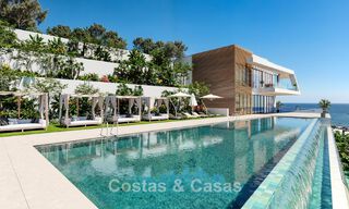 ¡Lanzamiento! Villas adosadas modernas con vistas al mar en venta en un complejo estilo resort en Elviria, Este de Marbella 793141 