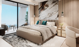¡Lanzamiento! Villas adosadas modernas con vistas al mar en venta en un complejo estilo resort en Elviria, Este de Marbella 793144 