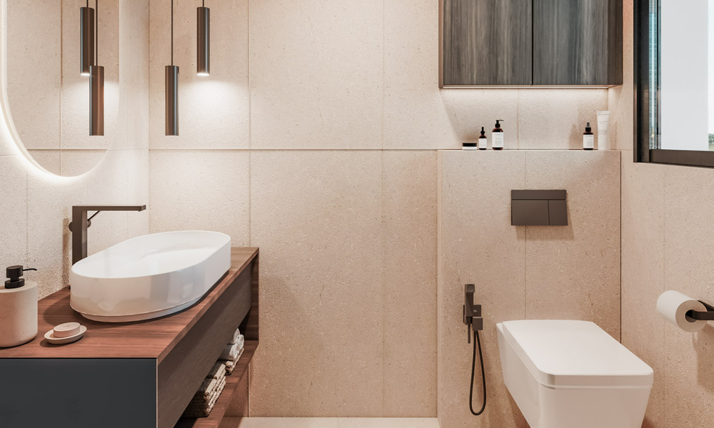 ¡Lanzamiento! Villas adosadas modernas con vistas al mar en venta en un complejo estilo resort en Elviria, Este de Marbella 793149