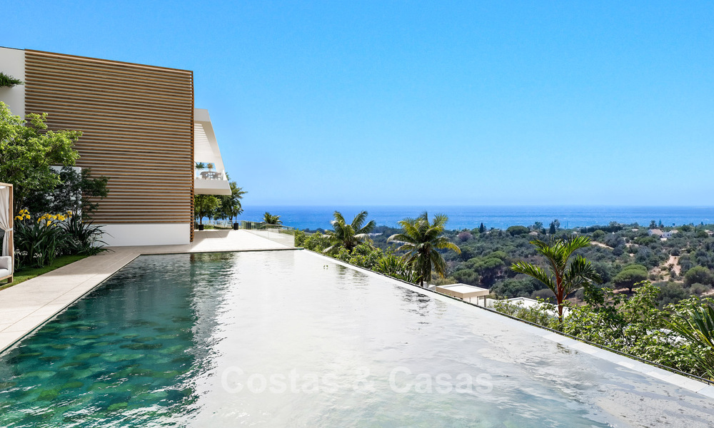 ¡Lanzamiento! Villas adosadas modernas con vistas al mar en venta en un complejo estilo resort en Elviria, Este de Marbella 793150