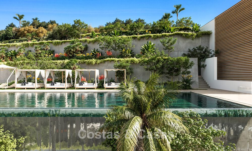 ¡Lanzamiento! Villas adosadas modernas con vistas al mar en venta en un complejo estilo resort en Elviria, Este de Marbella 793155