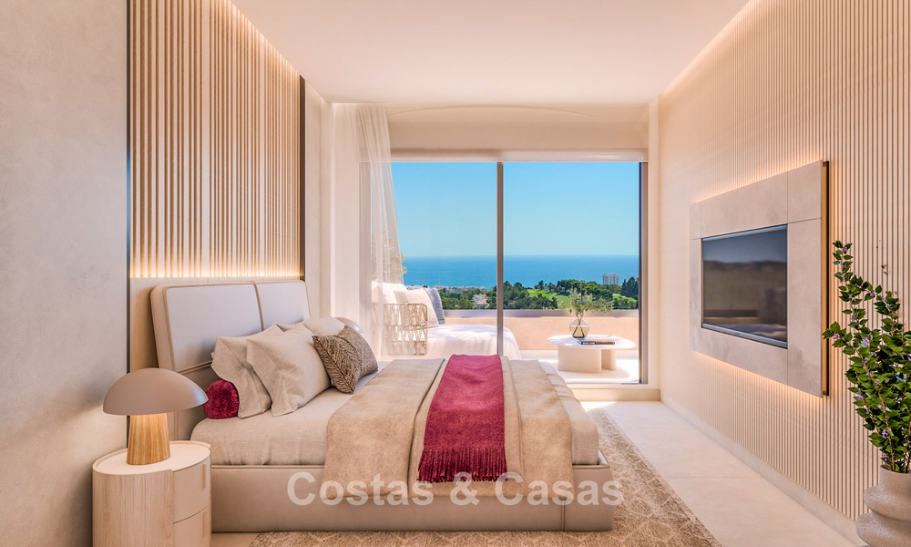 Exclusivos apartamentos de obra nueva con vistas panorámicas al golf y al mar en venta en Benalmádena, Costa del Sol 795444