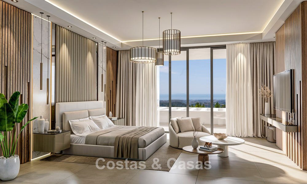 Villa de lujo de última generación en venta en las tranquilas colinas de Marbella - Benahavís con vistas al valle verde y al mar 800730