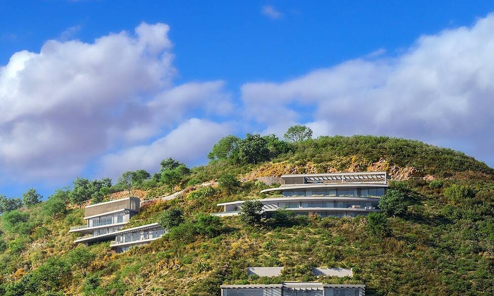 Villa de diseño arquitectónico con vistas panorámicas a la montaña y al mar en venta en Marbella - Benahavís 804106