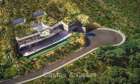 Villa de diseño arquitectónico con vistas panorámicas a la montaña y al mar en venta en Marbella - Benahavís 804107