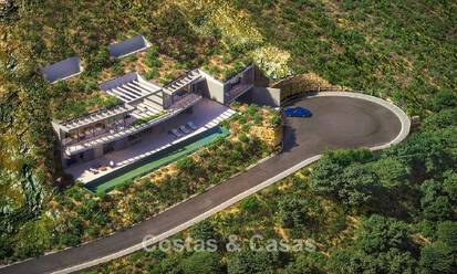 Villa de diseño arquitectónico con vistas panorámicas a la montaña y al mar en venta en Marbella - Benahavís 804107