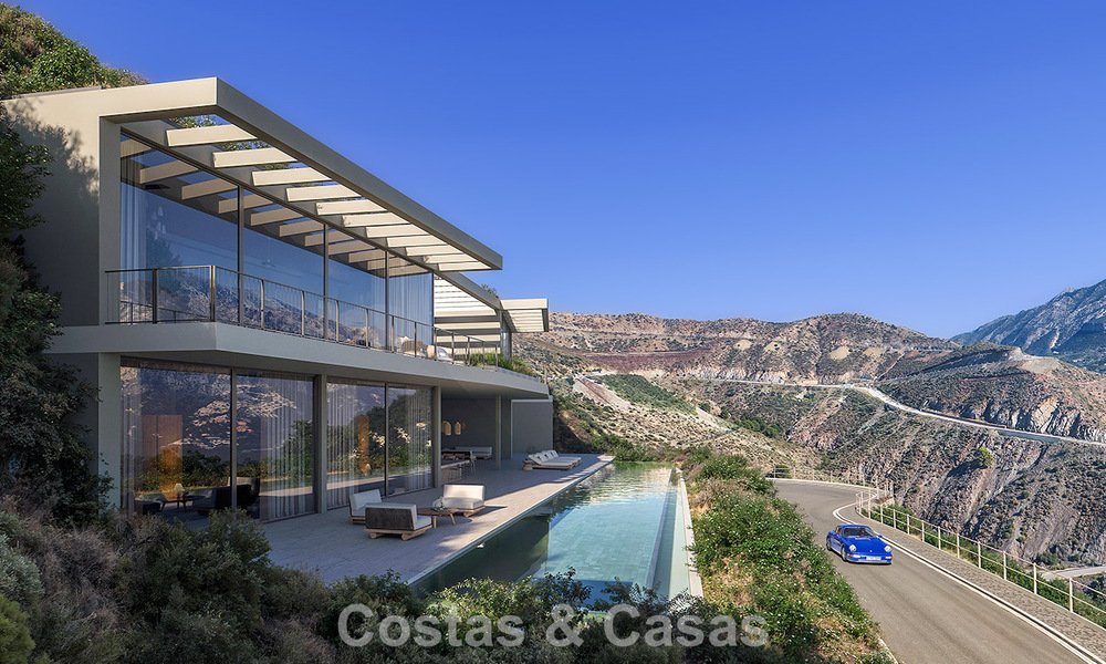 Villa de diseño arquitectónico con vistas panorámicas a la montaña y al mar en venta en Marbella - Benahavís 804109