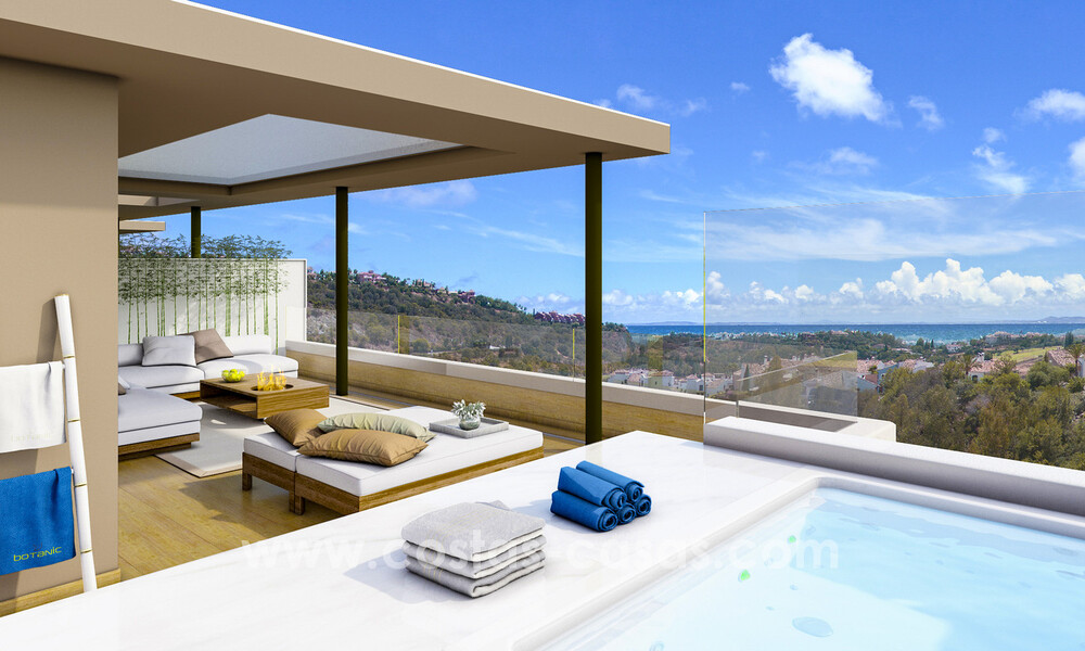 Modernos apartamentos de lujo en venta con vistas al mar en Botanic, una urbanización cerrada en Benahavís - Marbella 805480